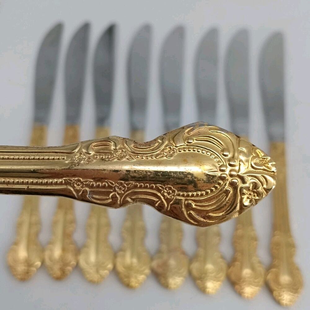 9X BK Cambridge Gold Royal Fashion Butter Dinner Knives Flatware